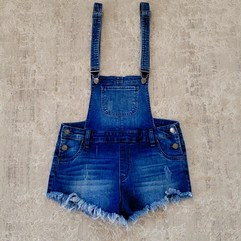 WOMEN'S NEW SNEAK PEEK BLUE DENIM OVERALLS SHORTS